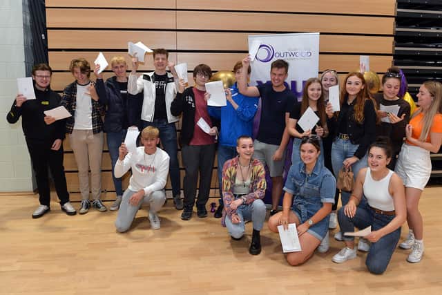 Students at Outwood Academy Newbold celebrating A-Level results day.