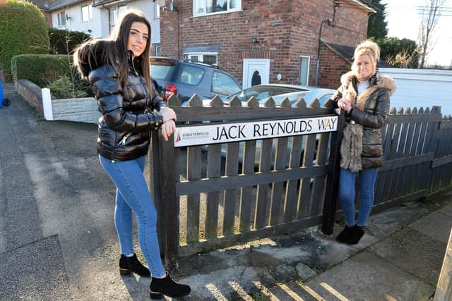 Shannon Spencer, Jack's great-granddaughter, and Jayne Goodwin, Jack's daughter, at Jack Reynolds Way in Hollingwood. Pictures by Brian Eyre.