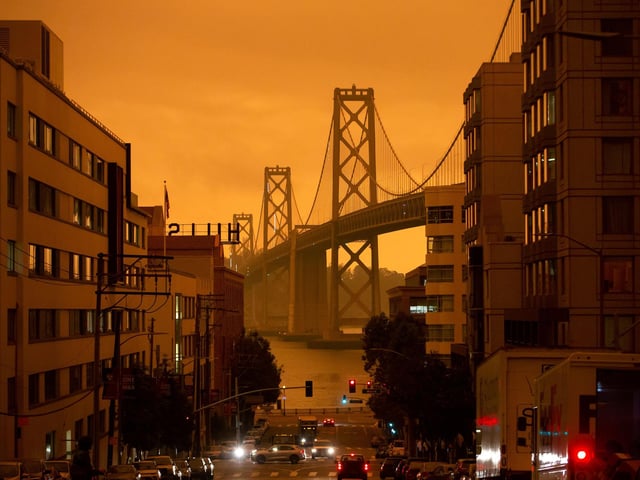The San Francisco Bay Bridge is seen along Harrison Street.