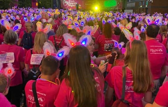 Frances Whittaker posted this atmospheric shot of the flashing bunny ears that the walkers wore on the 10k route.