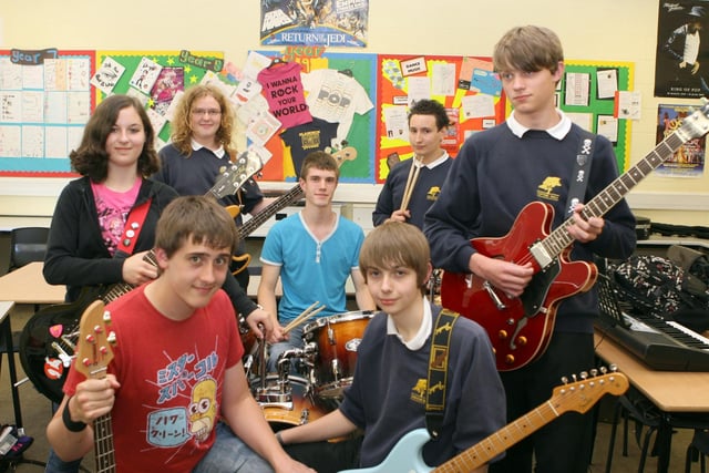 Two bands at Tupton Hall made it through to national competition finals in 2010. Pictured are Nathaniel Marsh, Oliver Hunt, Josh Marsh, Hope Thackray, Adam Bargh, Owen Cousin and Adam Smart