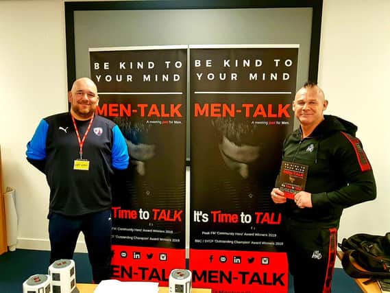 Taking part in the event are Scott Atkinson (left), of Chesterfield FC Community Trust’ and Jason Cotton from Men-Talk