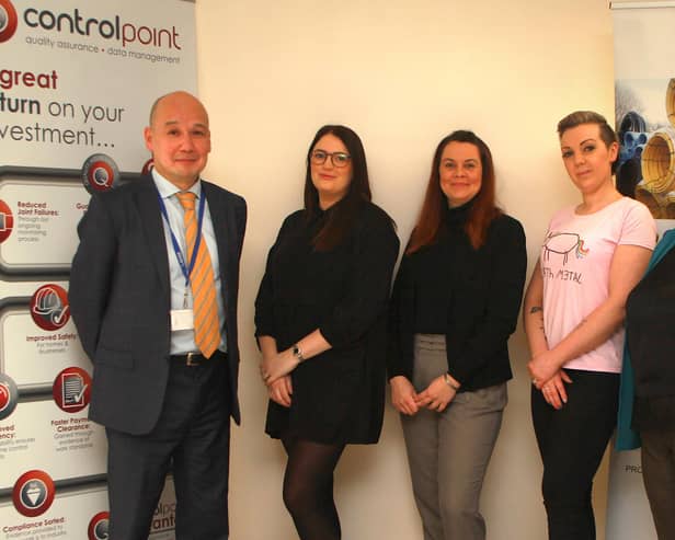 Vernon Tolson, business development officer at The Source Skills Academy,  at the workshop with, from left, Sammy Hodgkiss (Weightron Bilanciai), Katrina Simmons (Peak Pipe Systems), Amy Wright (MSK Ingredients), and Anne Burton.