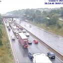 Traffic is building on the M1 near Chesterfield