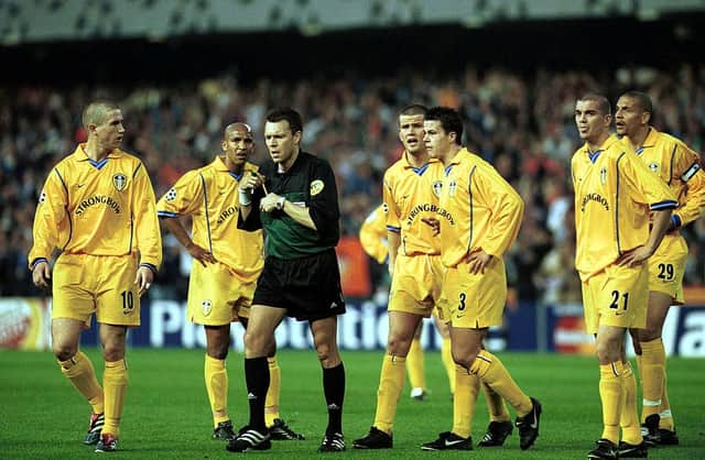 Leeds United fell to a 3-0 defeat against Valencia in the semi-finals of the Champions League in 2001. (Credit: Stu Forster/ALLSPORT)