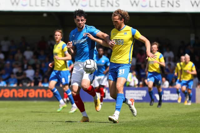 Joe Quigley in action for Chesterfield against Torquay United.