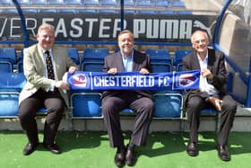 The community trust took over the Spireites 12 months ago. Pictured: Martin Thacker, Mike Goodwin and Dave Simmonds.