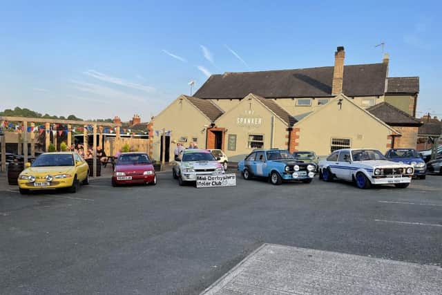 Members' rally cars pictured at the Spanker Inn.