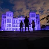 Hardwick Hall near Chesterfield, Derbyshire is illuminated purple to celebrate the launch of WeThe15. Photo: F Stop Press Ltd.