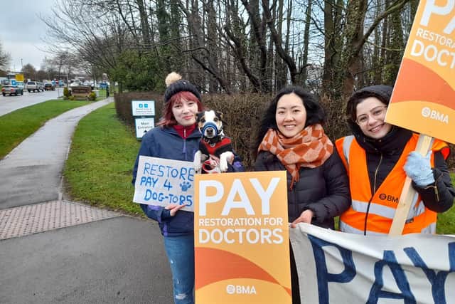Chesterfield junior doctors have joined national strikes and formed a picket line in front of the Chesterfield Royal Hospital, calling for 26 percent pay restoration.