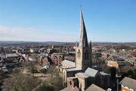 Chesterfield's iconic Crooked Spire has been captured in a birds-eye view