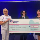 Lynn Jones, community relations support at Ashgate Hospice, being presented with a cheque of money raised from the Boots Chesterfield event - which was matched by the company. Pictured alongside customer advisor Christine Green and assistant beauty manager Joanna Proll.
