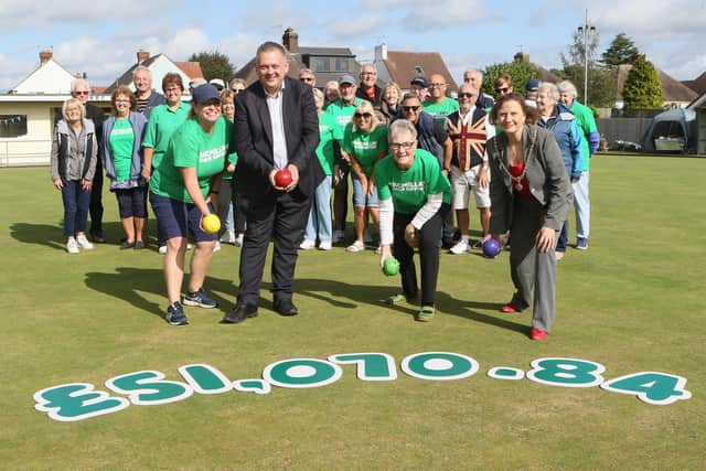 This years Macmillan fund raiser at Brimington Bowling Club takes their total raised past the £50,000 mark, thanks in part to a donation from local firm SBK. Two of the event organisers Elaine Rigby and Pam Wright with Steve Coe of SBK and Mayoress Suzie Perkins