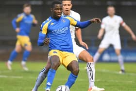 Michael Gyasi in action for King's Lynn Town. Picture: Tim Smith.