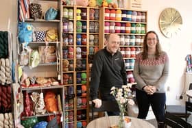 Simon and Liz at Nibbles, Needles and Hooks in Lower Pilsley