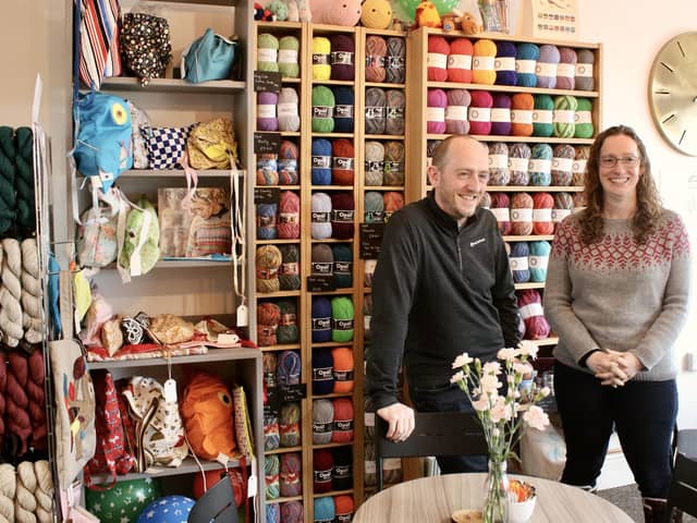 Simon and Liz at Nibbles, Needles and Hooks in Lower Pilsley