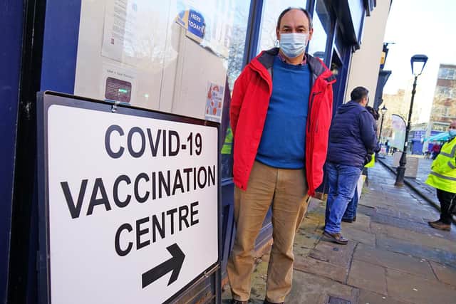 Clinical director for Chesterfield and Dronfield, Dr Peter-John Flann, at a mobile Covid vaccination clinic in Chesterfield town centre. Pictures by Brian Eyre.