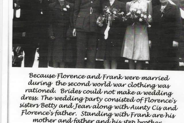 Florence and Frank on their wedding day on 23rd January 1945  – Frank is in his RAF uniform