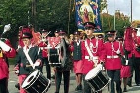 The Hasland Corps of Drums led the Brampton procession down Chatsworth Road and into town for the millennium procession which attracted 1500 participants and thousands of spectators.
