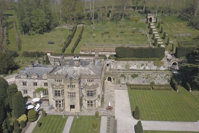 Aerial shot shows the beautifully laid out grounds of Holme Hall.