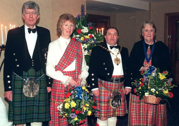 Burns Night celebration pictures - Caledonian Society of Sheffield Burns Night Dinner in 1999 Guest Speaker Wilson Ogilvie and Mrs Iren Ogilve with Society pres Brian Ogilvie and Dr Moira A Ogilve