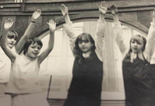 Carol Saint, Lorraine Smith, Lesley Holland and Rosie Clayton in their first year at Pleasley Hill Secondary Modern School, dancing to Siimple Simon in the school's  talent show in October 1969.