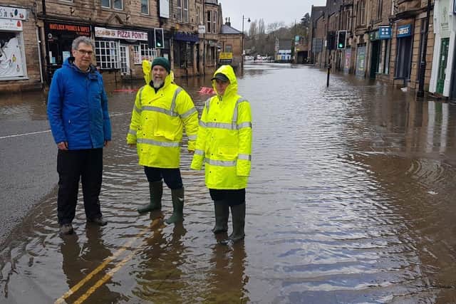Cllr David Hughes with Matlock Town Council staff Dave Hall and Linden Weaver on Bakewell Road in Matlock
