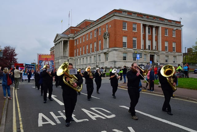 The Ireland Colliery Band led the procession of banners, bands and dancers through the town