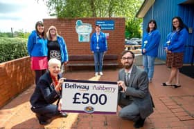 Left to right (back) - Jade Gent, Michelle Bell, Paula Doleman, Kerry Dennis and Louise Dove of Ripley Infant School with Rebecca Lawrence of Bellway and Ben Docherty of Ashberry Homes (front).