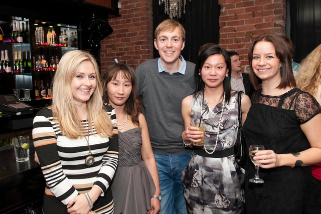 Lawyers Christmas spotlight at the Crystal Bar, Sheffield in 2011, (left to right); Josie Barnes, Lairah Liu, Mike Hall, Victoria Sham and Clare Edwards