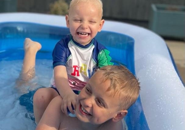 Thomas and Oscar Crabtree having a splashing time in this photo posted by Sue Crabtree.