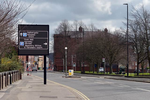 The digital road sign on Saltergate. Pictures by Brian Eyre.