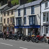 Motorcyclists park their bikes on the road in Matlock Bath . (Photo by PAUL ELLIS / AFP) (Photo by PAUL ELLIS/AFP via Getty Images)