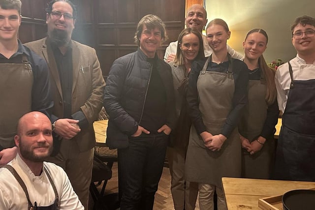 Tom Cruise and film crew members with Restaurant Lovage owners and staff in Bakewell.