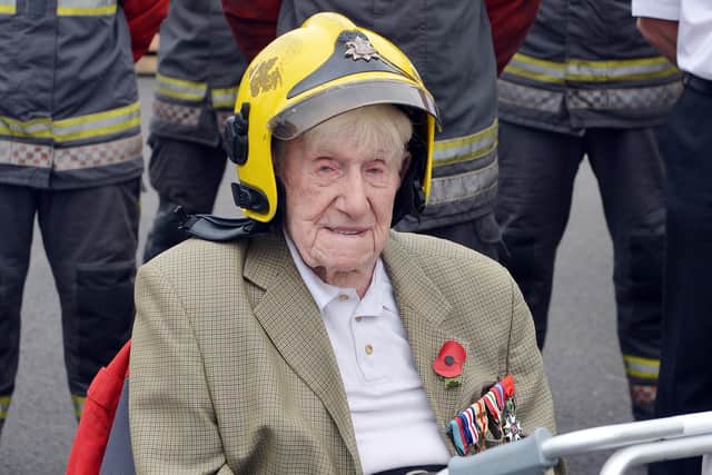 Donald Rose, who is 106-years-old, was taken to Derbyshire joint training centre for a ride in a fire engine.