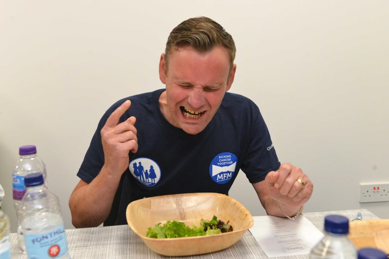 Richie Griffiths doesn't seem to be enjoying his cockroach and mealworm salad. It was for charity though in 2017.
