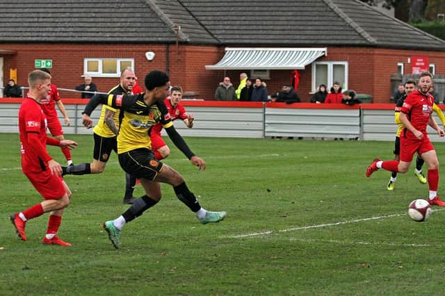 Prince Mancinelli nets for Belper at Wisbech. Photo by Mike Smith.