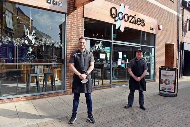 Manager Mario Lanza and Claudio Tofu from healthy cafe Qoozies in Chesterfield town centre.