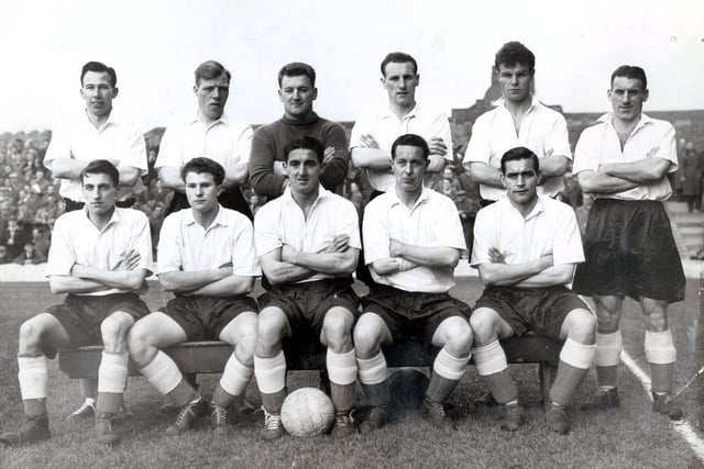 Chesterfield FC  1956-57: L to r rear W.Whitehouse, T.Flockett, R.W.G.Powell, D.Blakey, J.B.Hutchinson, F.J.Capel
L to R front W.Sowden.K.Havenhand. J.W.Smallwood. G.B.Smith and R.A,Cunliffe