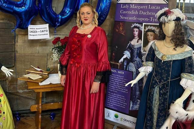 Chesterfield solicitor-by-day, Lacey Bates-Blinkho, as Margaret Cavendish, Duchess of Newcastle