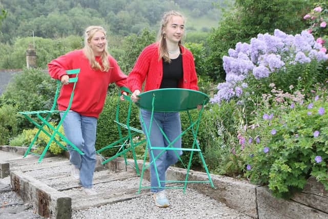 Four friends are opening a pop up cafe for two weeks in one of their gardens alongside the trail at Millers Dale station, Mia Wheatley and Grace Toward. Pic Jason Chadwick