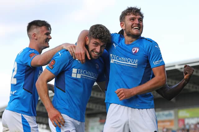 George Carline celebrates scoring Chesterfield's second goal. Picture: Tina Jenner.