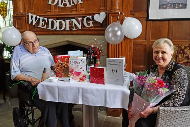 Mick and Janette Jukes celebrate their diamond wedding on Valentine's Day at Ashfields Care Home, Heanor.