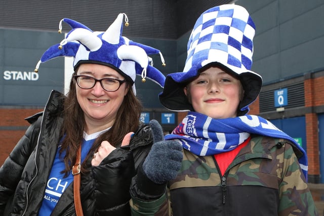 Chesterfield FC fans set off to London. Pictured are Sarah and Lucas Parkin.