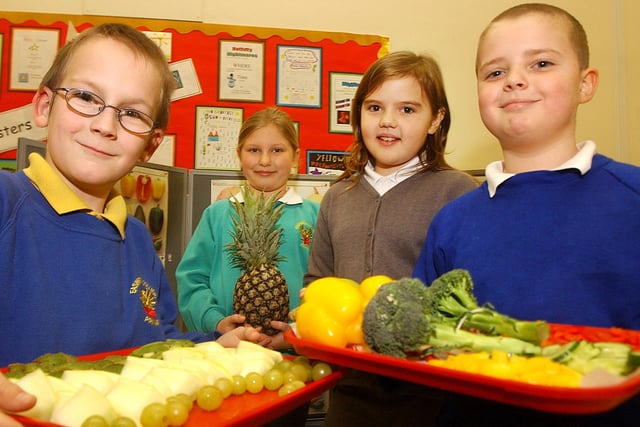 These Easington Primary School children put grapes, peppers and pineapples on the menu in their healthy eating initiative 14 years ago. Remember this?
