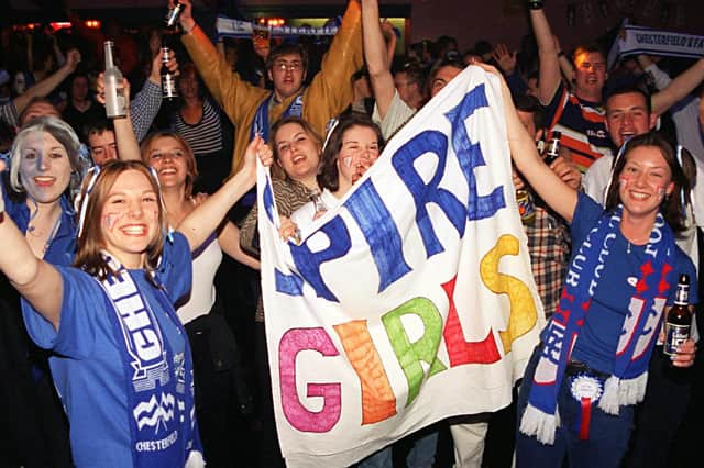Chesterfield fans the "Spire Girls" dancing at the Bradbury nightclub after the replay.