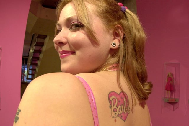Barbie Fan Julia Fitzgerald  with her Barbie tattoo in 2000