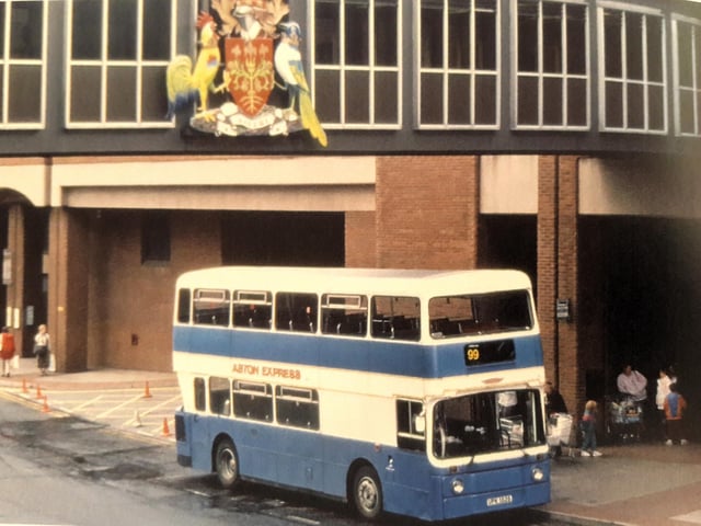 An independent bus operator Aston Express one of their buses pictured under the New Beetwell Street foot bridge. The town crest has now been removed for safe keeping by the local authority.