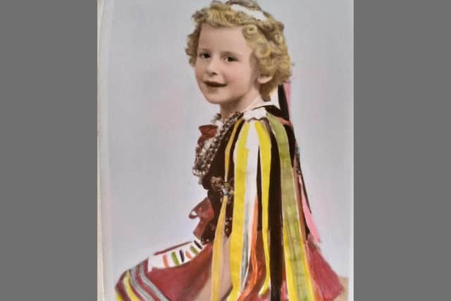 After the war, Jan was sent to the Polish Resettlement Camp on the grounds of Hardwick Hall, where he met Rita’s mother. Above Rita in traditional Polish dress.