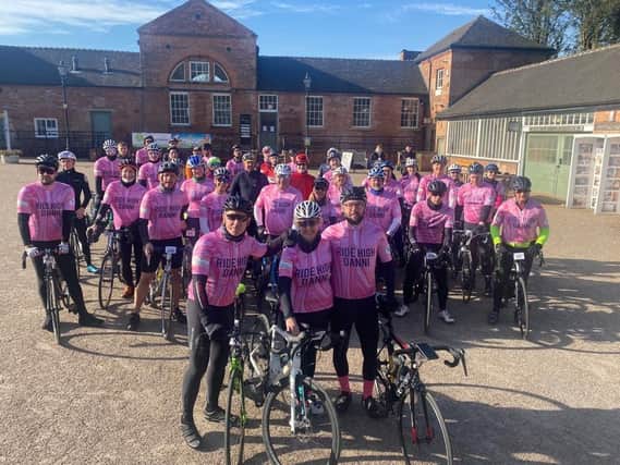 Danni’s family and friends took part in the 50-mile Cycle Derby Sportive in her memory. Pictured at the front of the group are Sean and Debbie Meehan, Danni’s parents, and her partner Chris Kent.